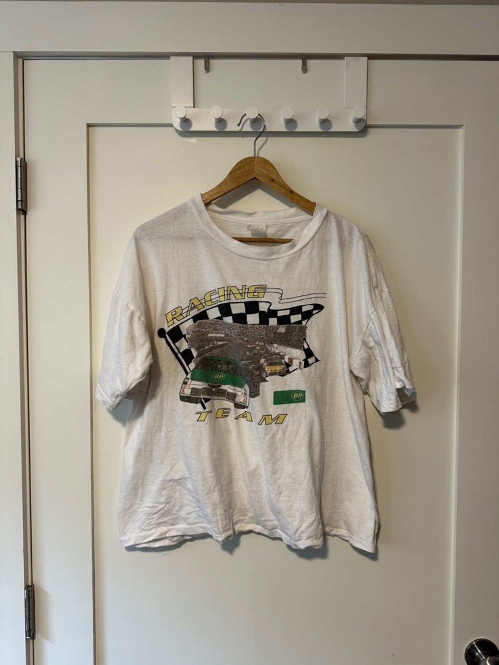 Vintage Racing Team Graphic Tee in White with Green Accents